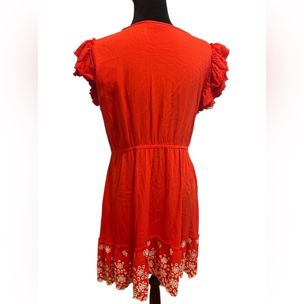 Solitaire Anthropologie bohemian Red & white Embroidered Dress Sz L - Picture 3 of 5